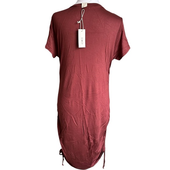 Ava Sam Rusty Orange Red Ruched Midi Dress Size L - Picture 4 of 17